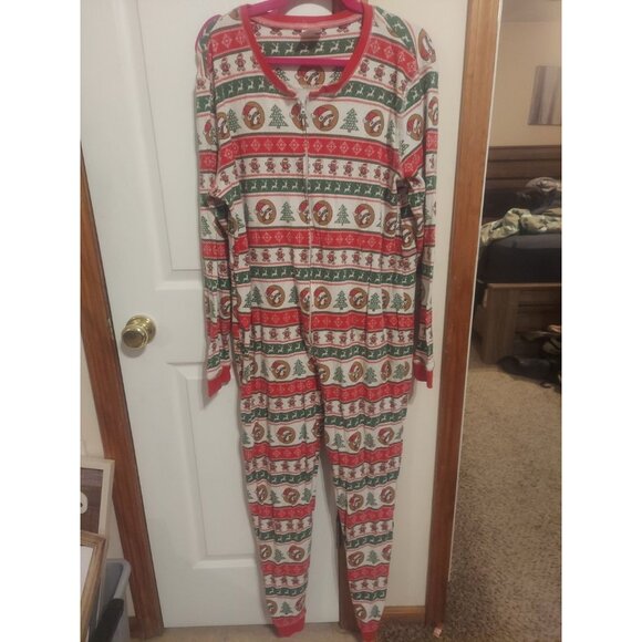 Buc-ees Adult 2X Christmas Pajamas PJ Waffle Knit Zip One Piece Santa Beaver - Picture 2 of 15